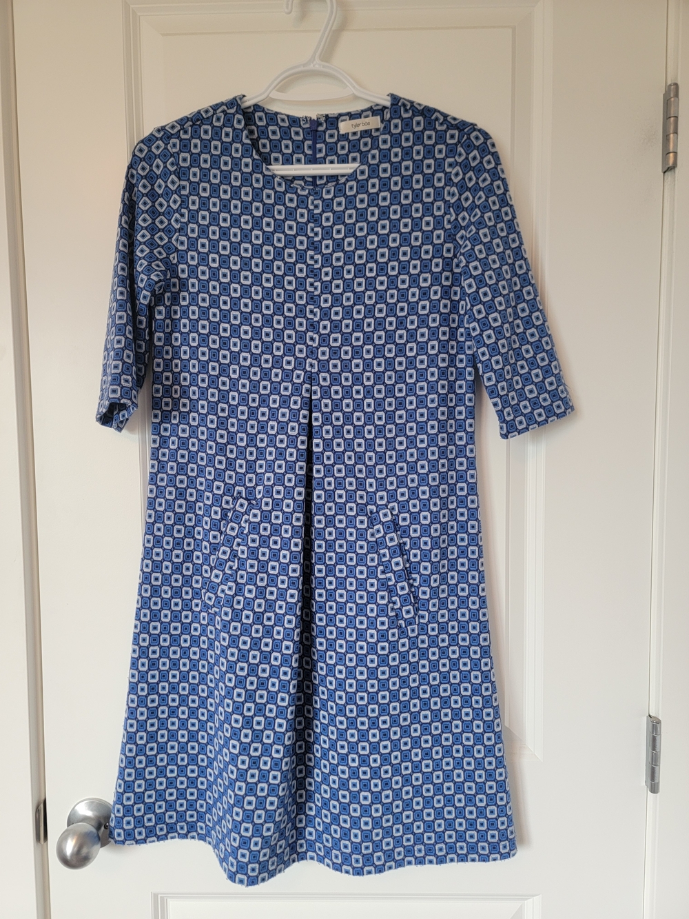 Tyler Boe Blue and White Geometric A-Line Dress‎